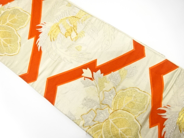 JAPANESE KIMONO / ANTIQUE FUKURO OBI / SILK / EMBROIDERY / PHOENIX & PAULOWNIA